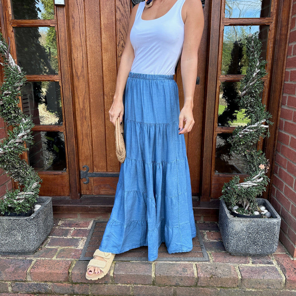 April Denim Maxi Skirt - Blush Boutique Essex