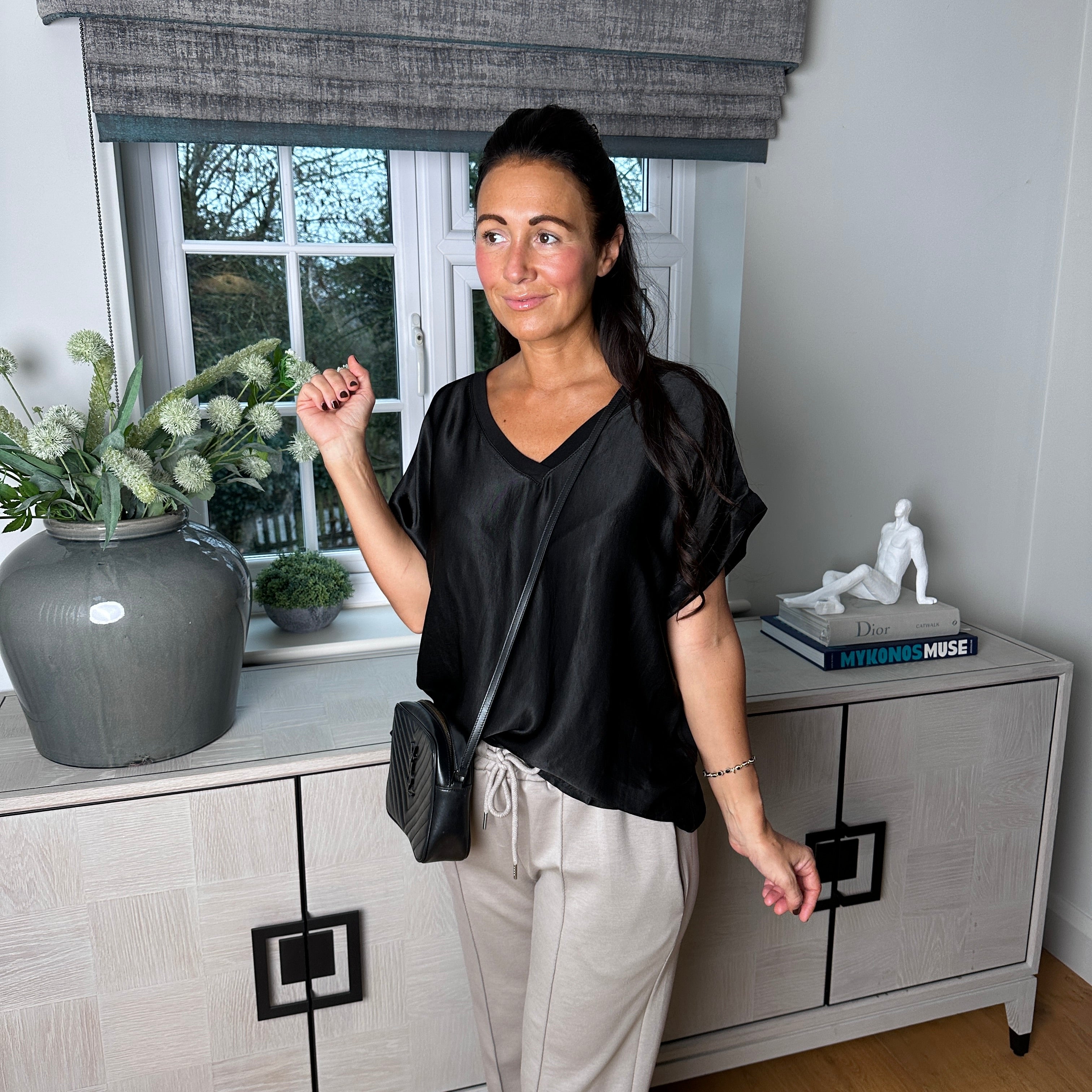 Sybil satin v neck top - Blush Boutique Essex