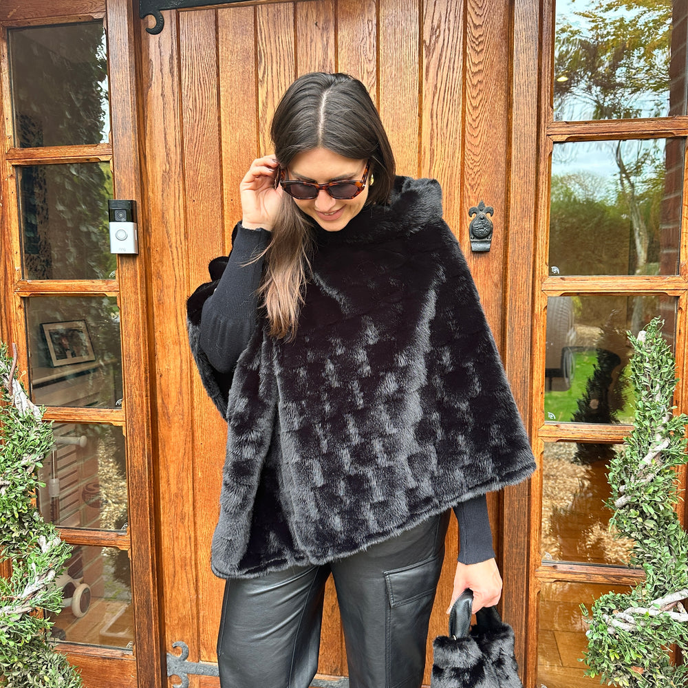 Rocco Faux Fur Cape - Blush Boutique Essex