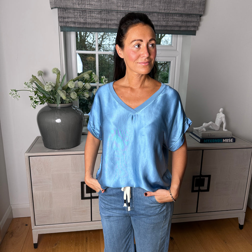 Sybil satin v neck top - Blush Boutique Essex