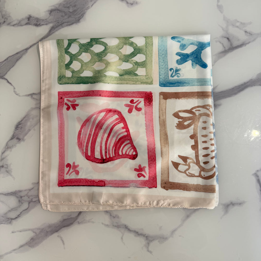 Beach print Satin neck tie - Blush Boutique Essex