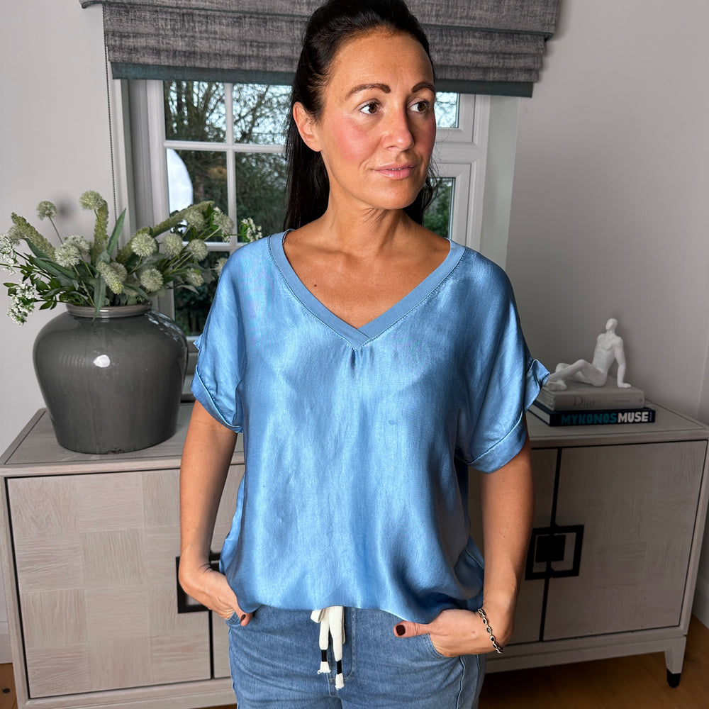 Sybil satin v neck top - Blush Boutique Essex