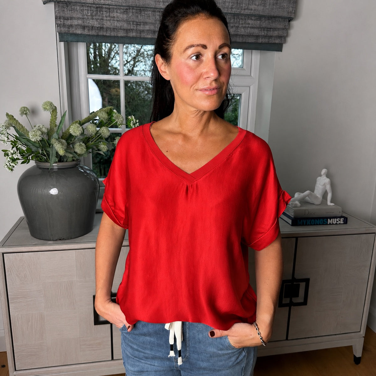 Sybil satin v neck top