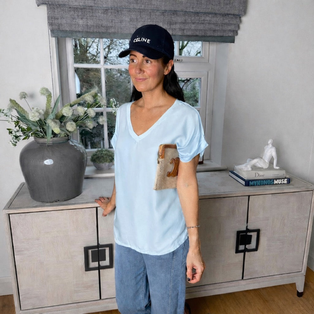 Sybil satin v neck top - Blush Boutique Essex