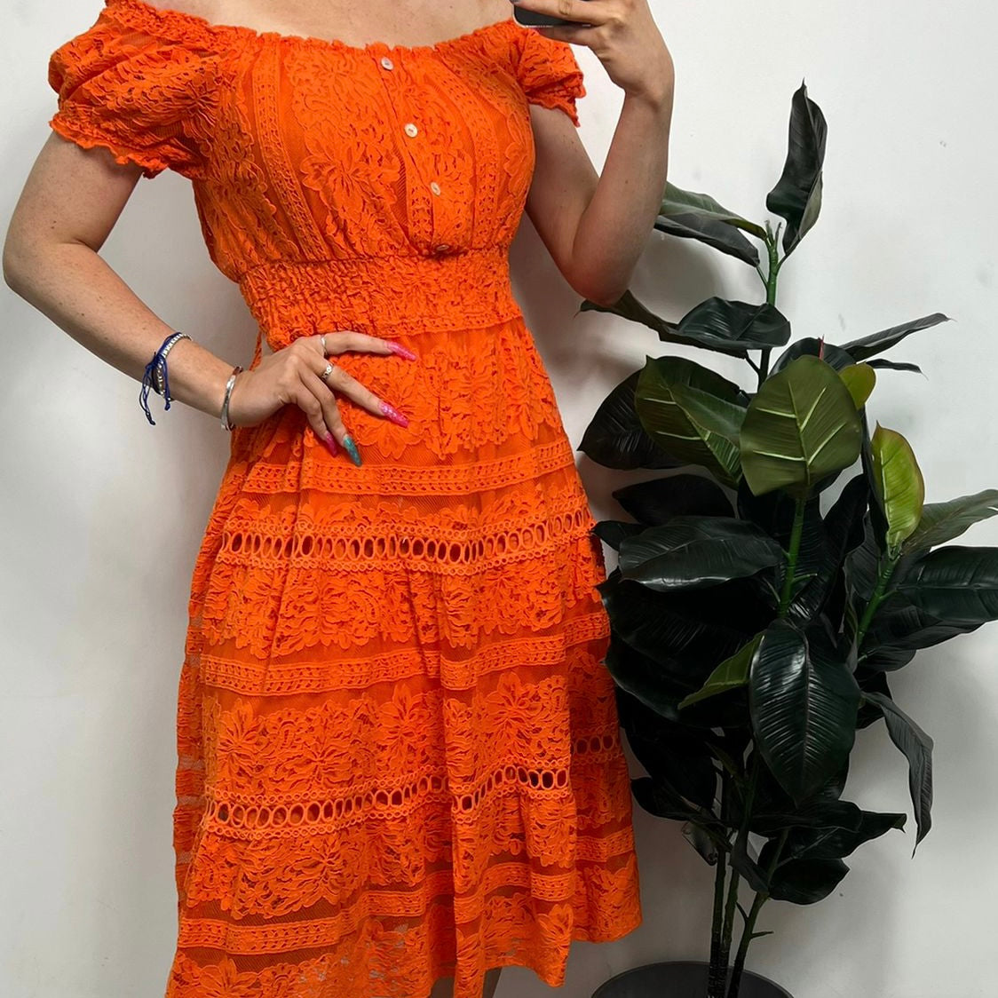 Lori Lace Bardot Dress - Blush Boutique Essex