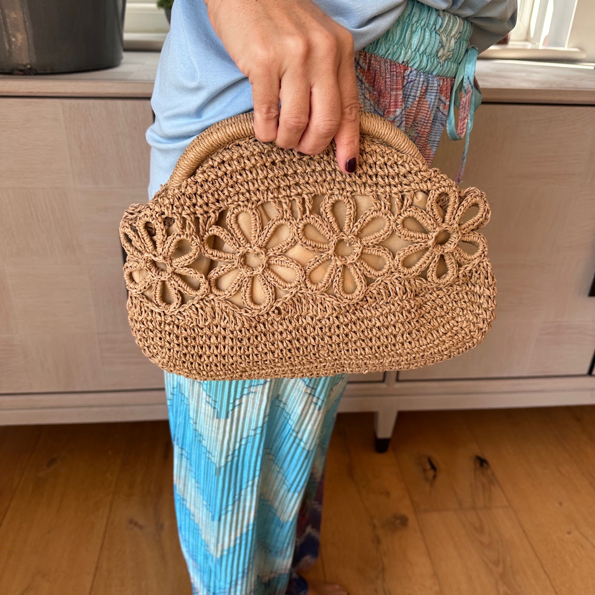 Flower Raffia Clutch - Blush Boutique Essex