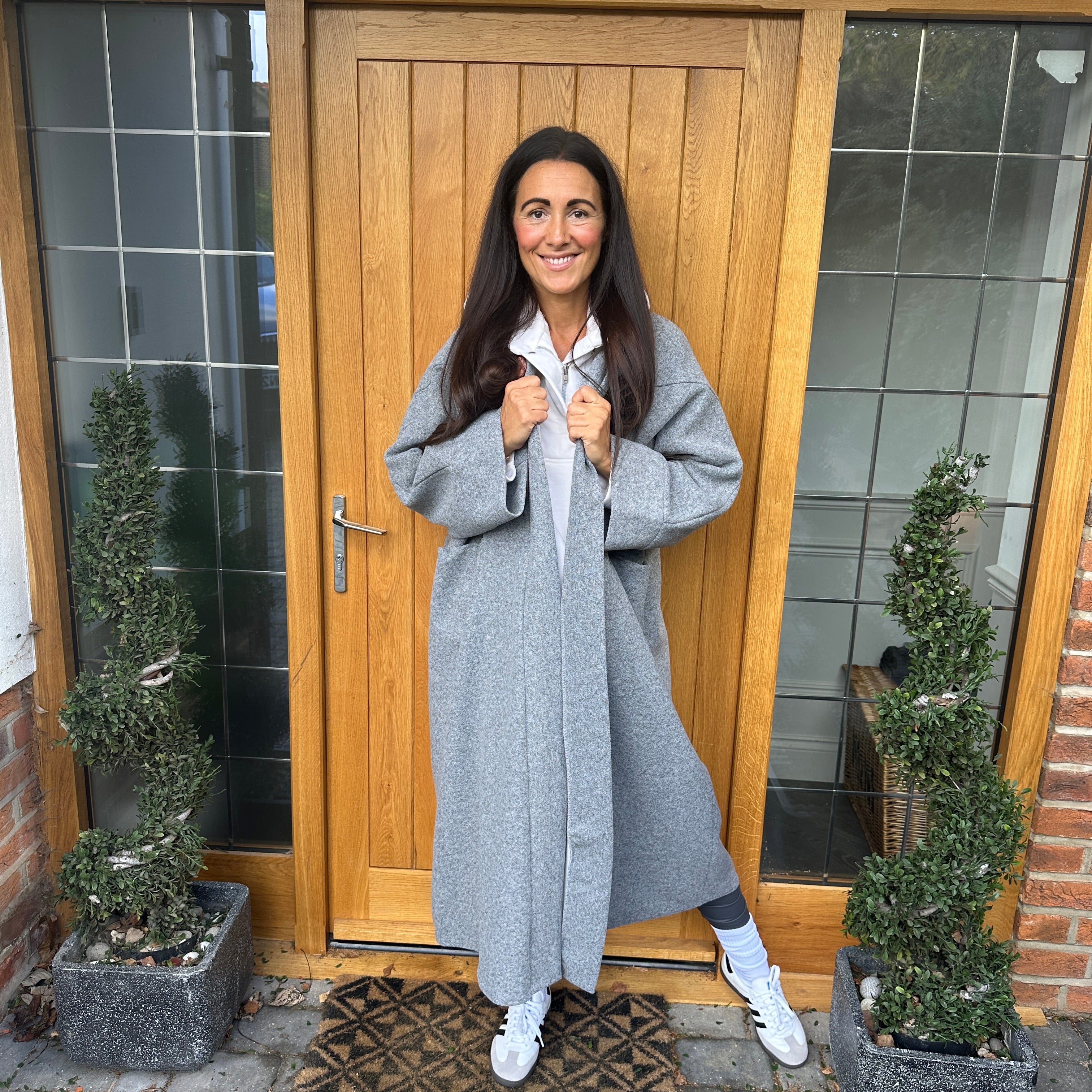 Grey duster coat sale