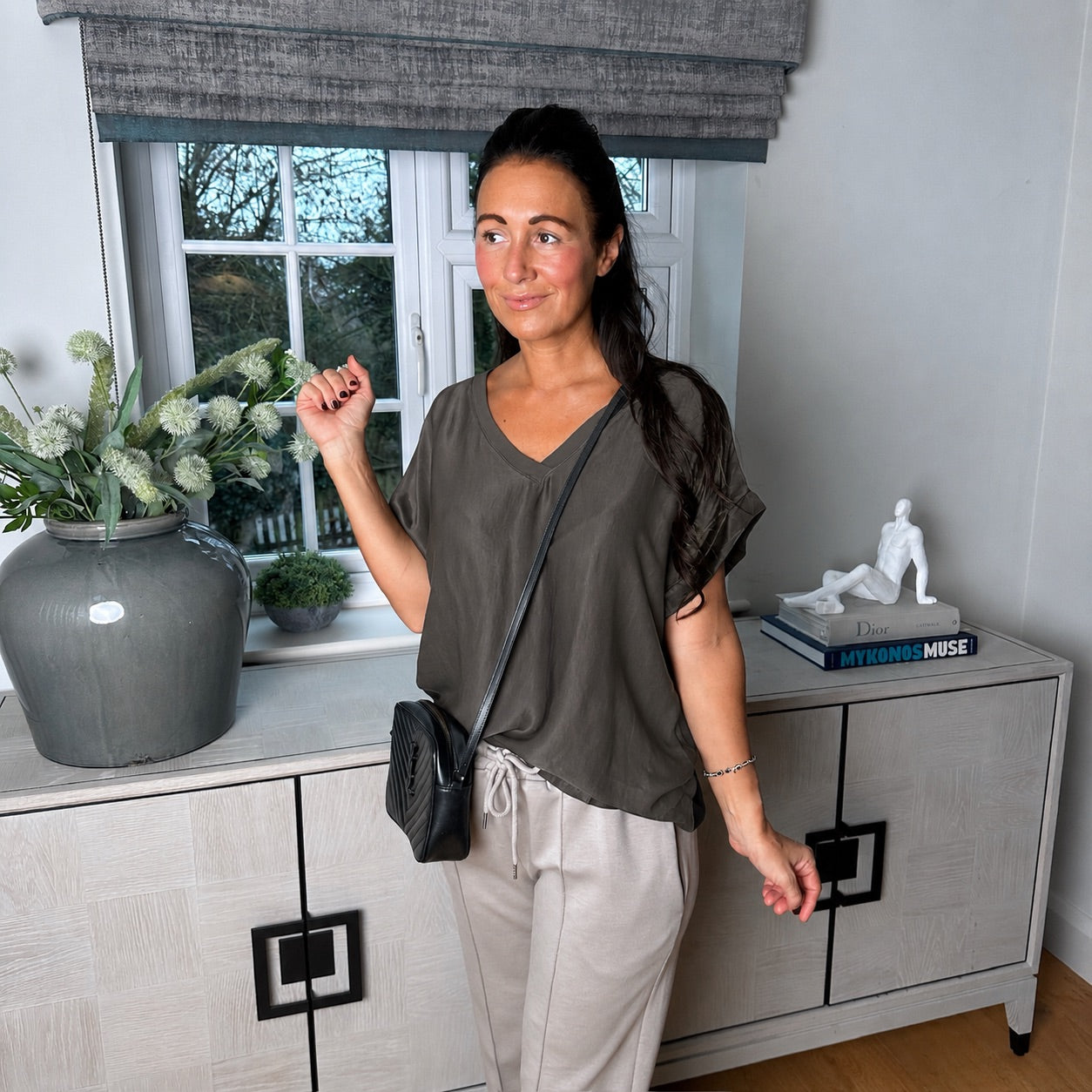 Sybil satin v neck top
