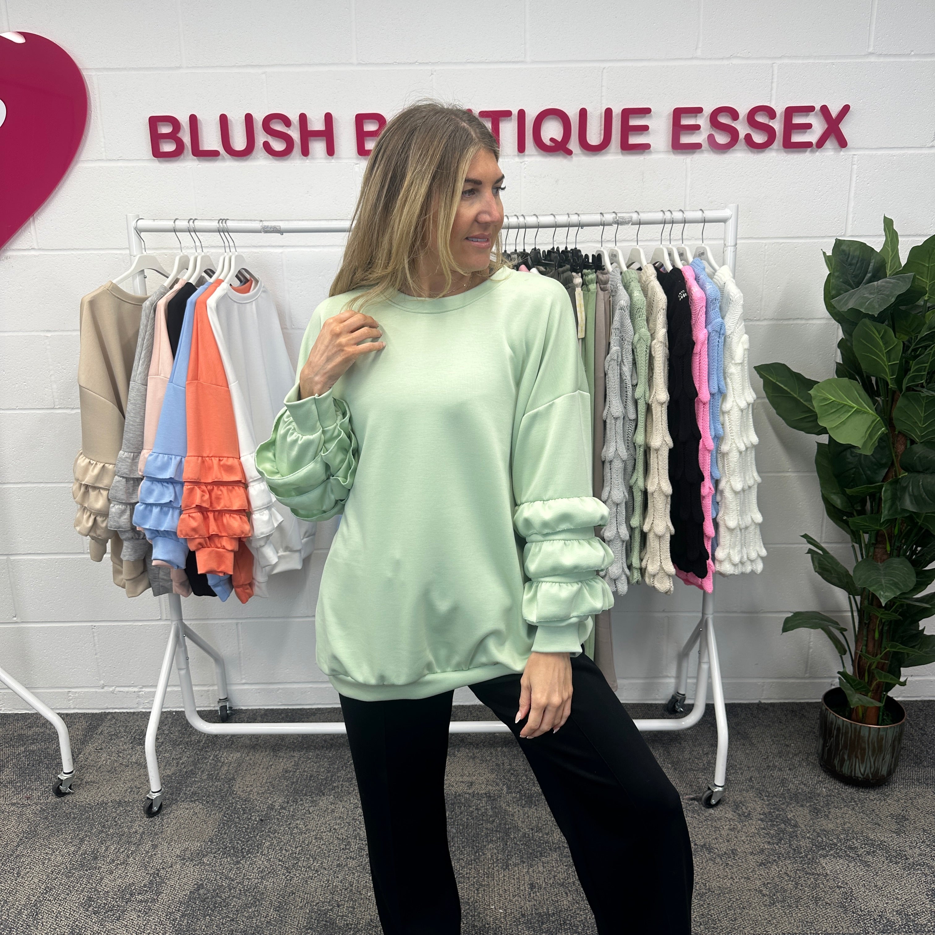 Juni Ruffle Sweatshirt - Blush Boutique Essex