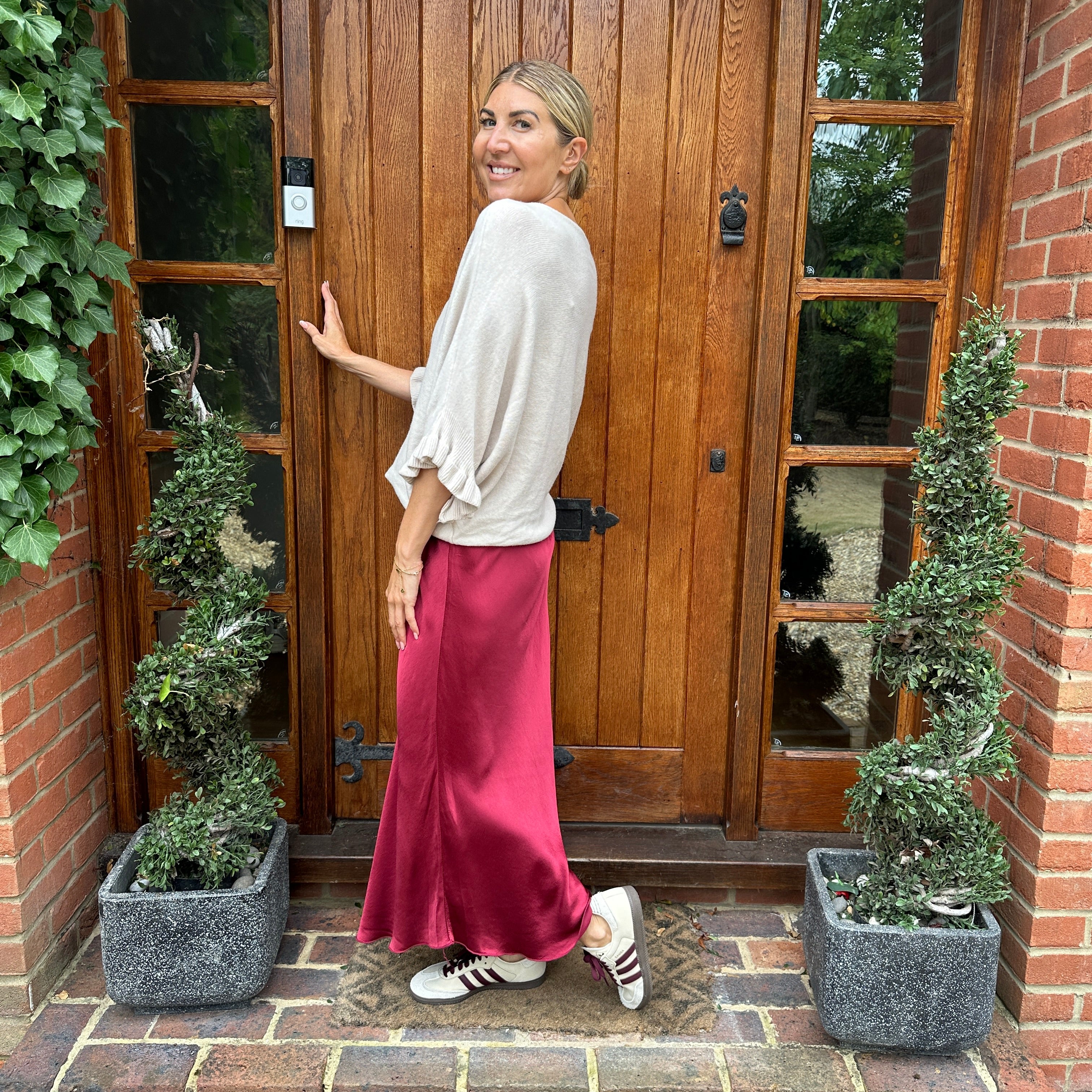 Satin midi skirt