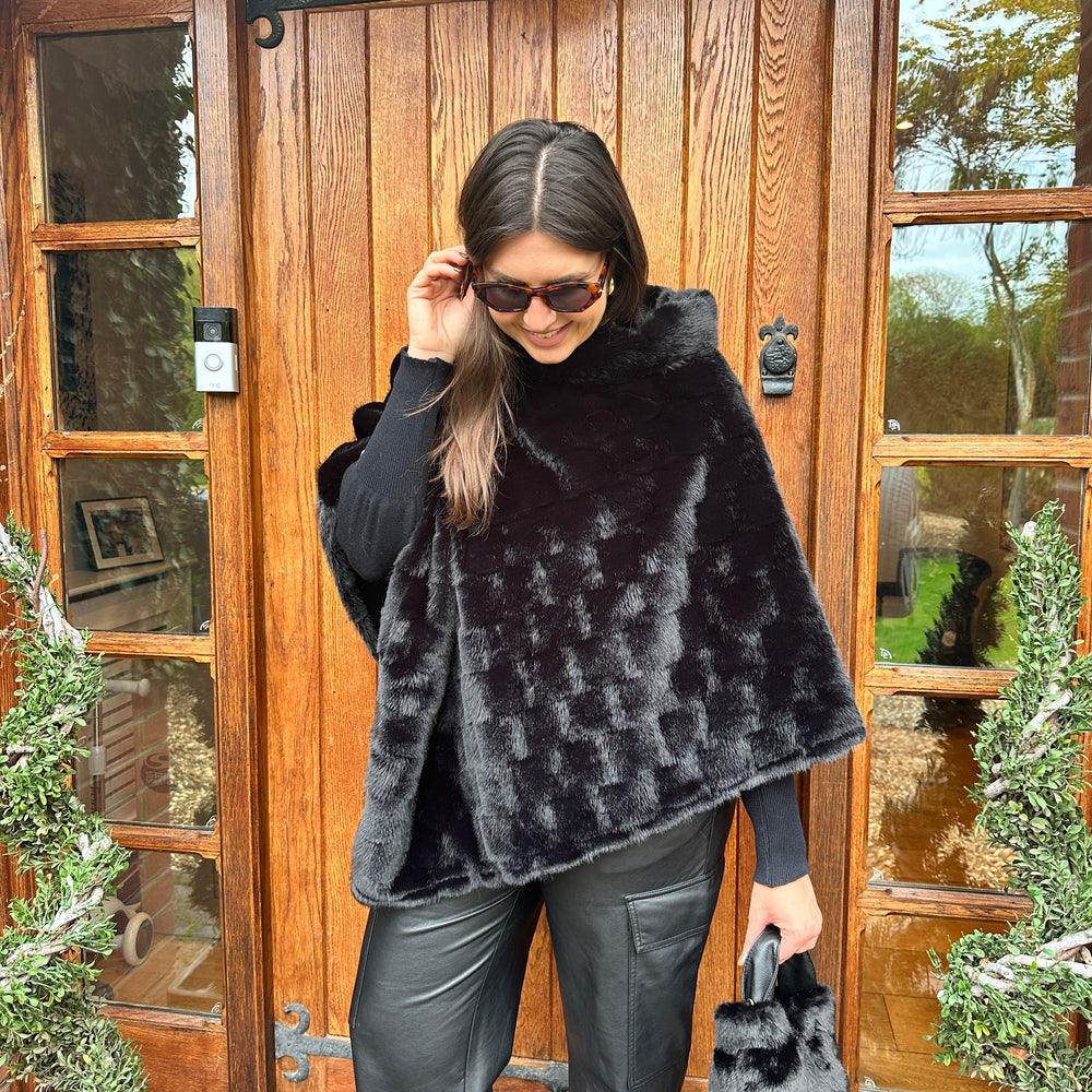 Rocco Faux Fur Cape - Blush Boutique Essex