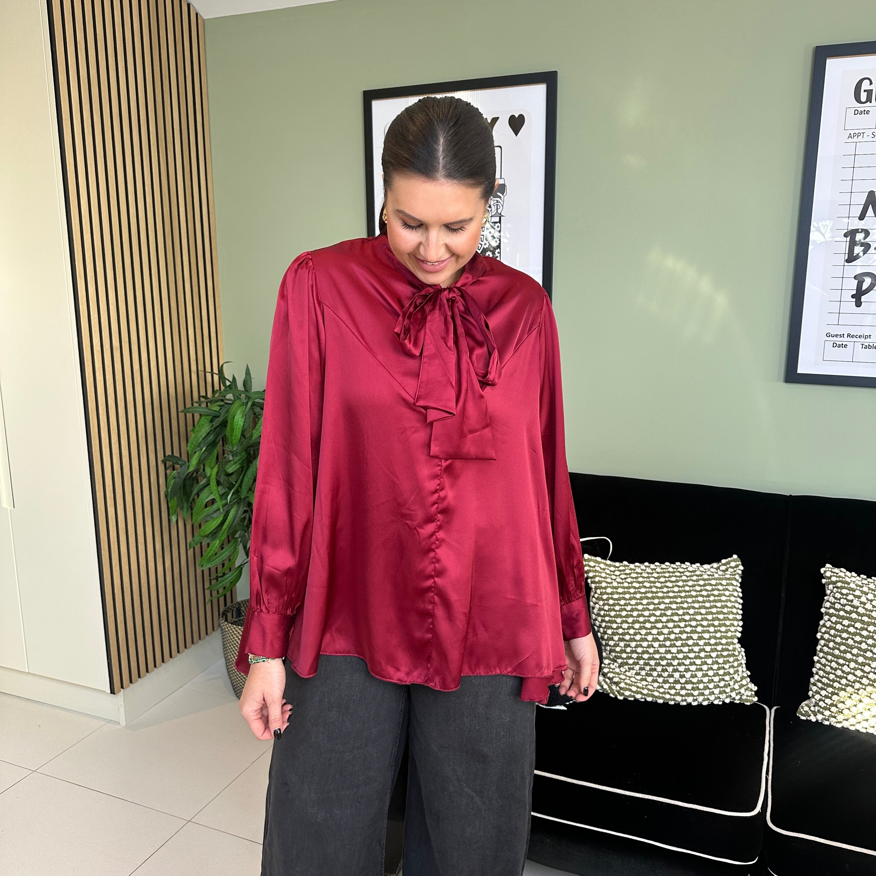 Satin Bow Shirt - Blush Boutique Essex