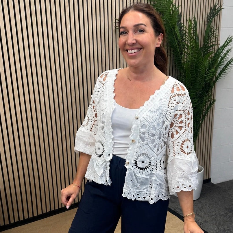 Zoe Crochet Cardigan - Blush Boutique Essex
