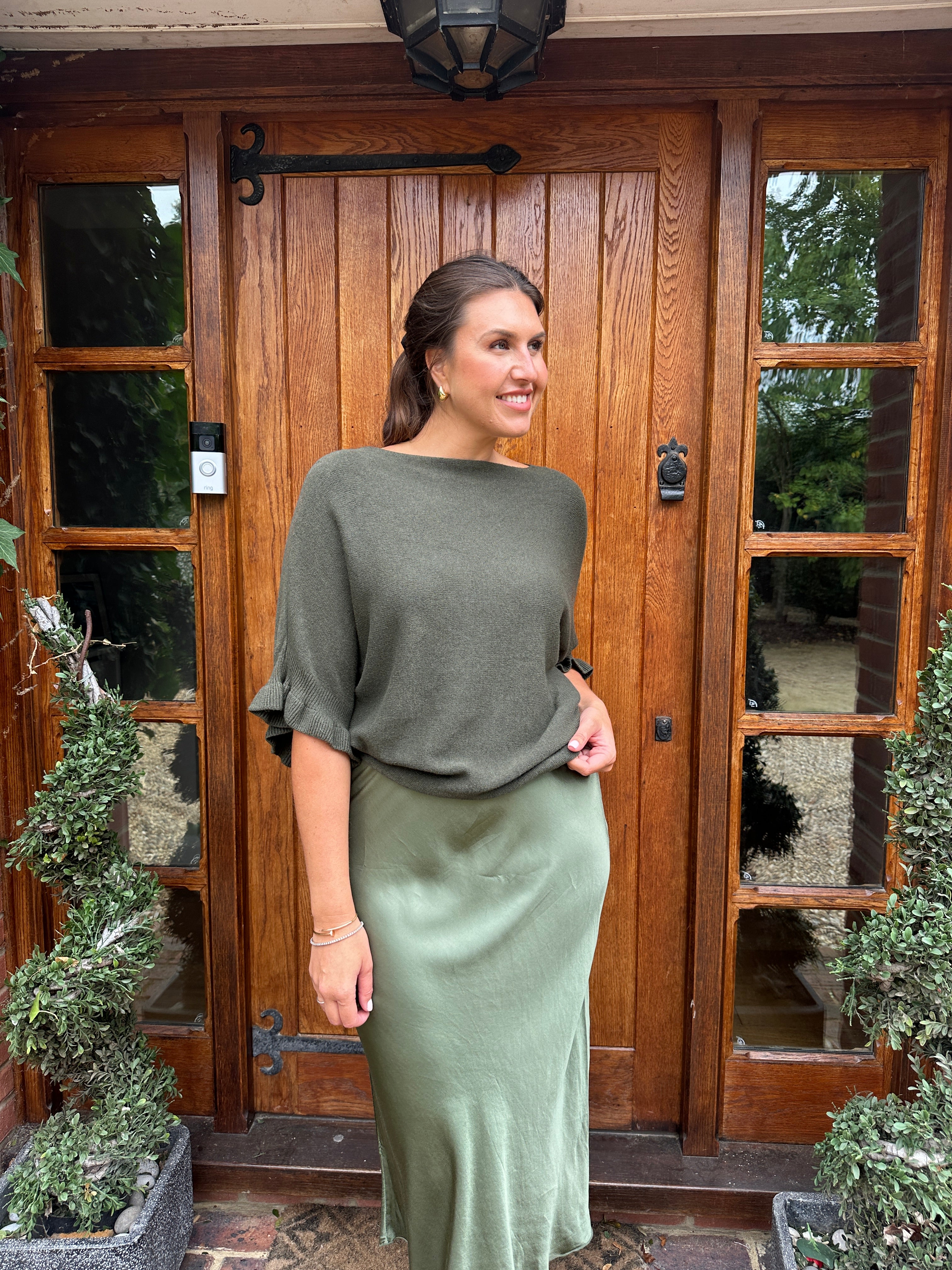 Satin midi skirt