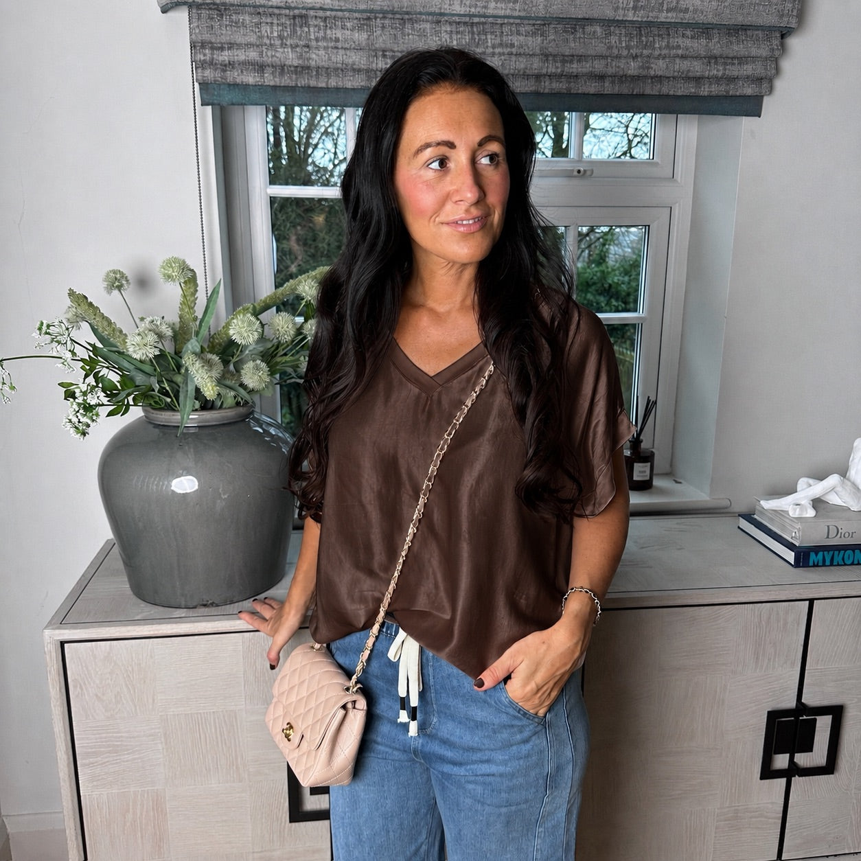 Sybil satin v neck top