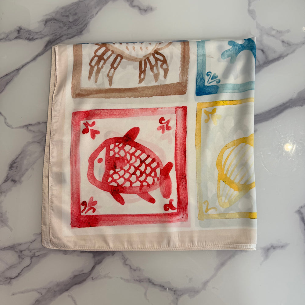 Beach print Satin neck tie - Blush Boutique Essex