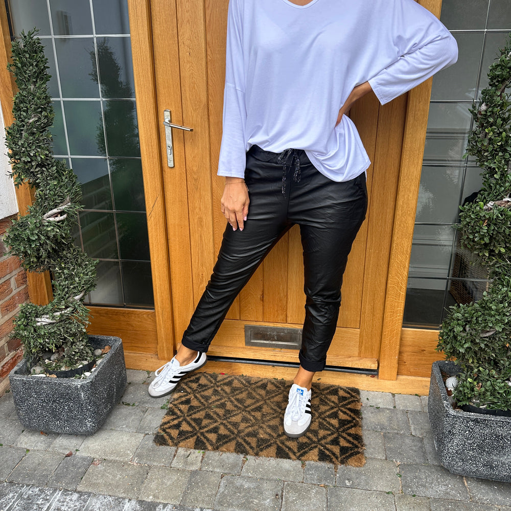 Carli Faux Leather Magic Trousers - Blush Boutique Essex