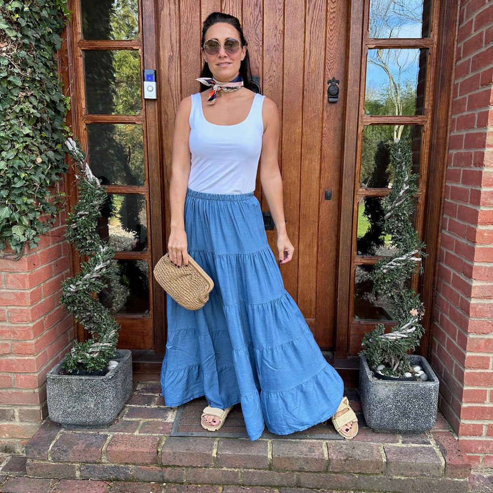 April Denim Maxi Skirt - Blush Boutique Essex