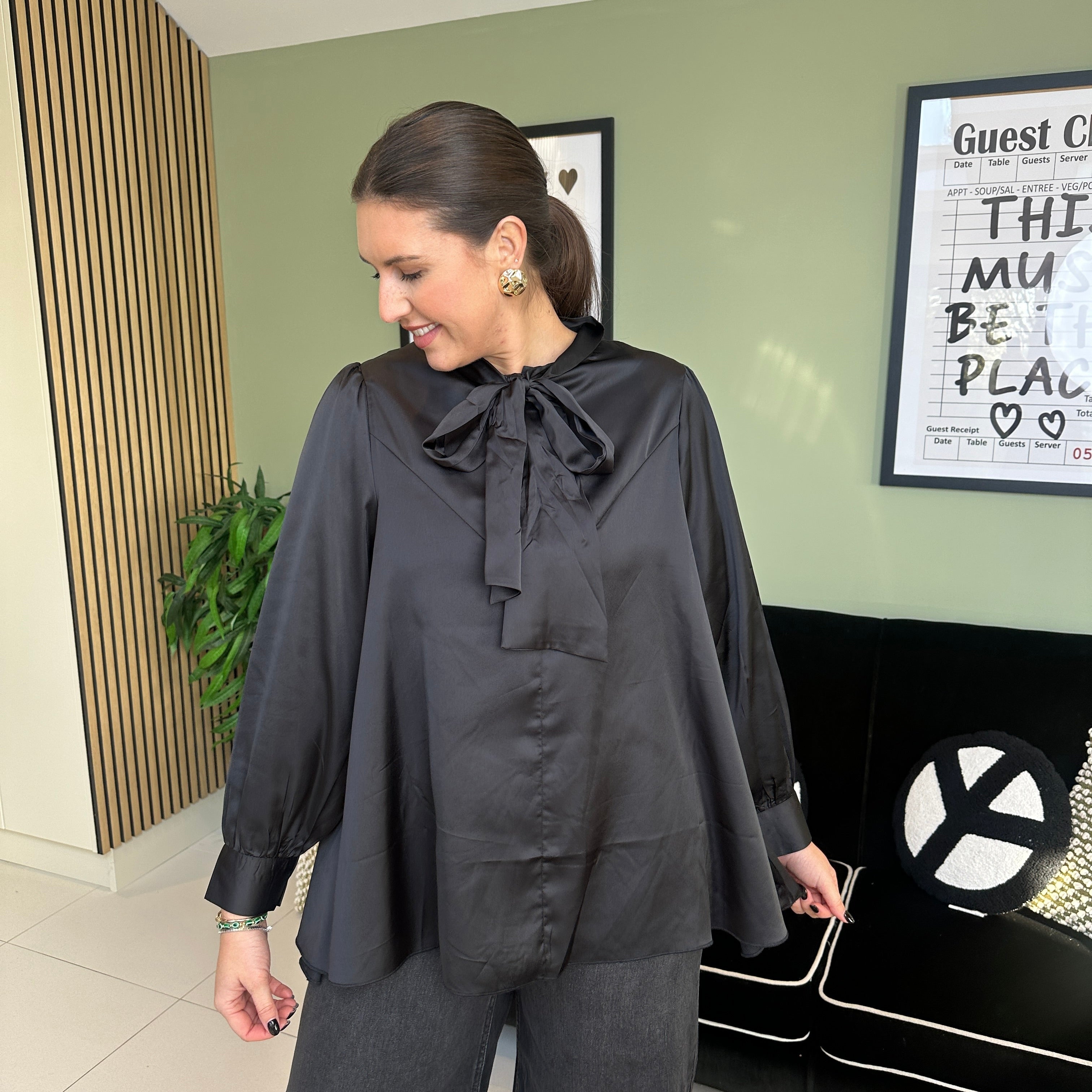 Satin Bow Shirt - Blush Boutique Essex