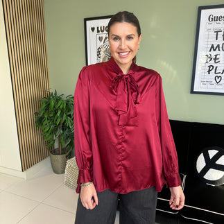 Satin Bow Shirt - Blush Boutique Essex