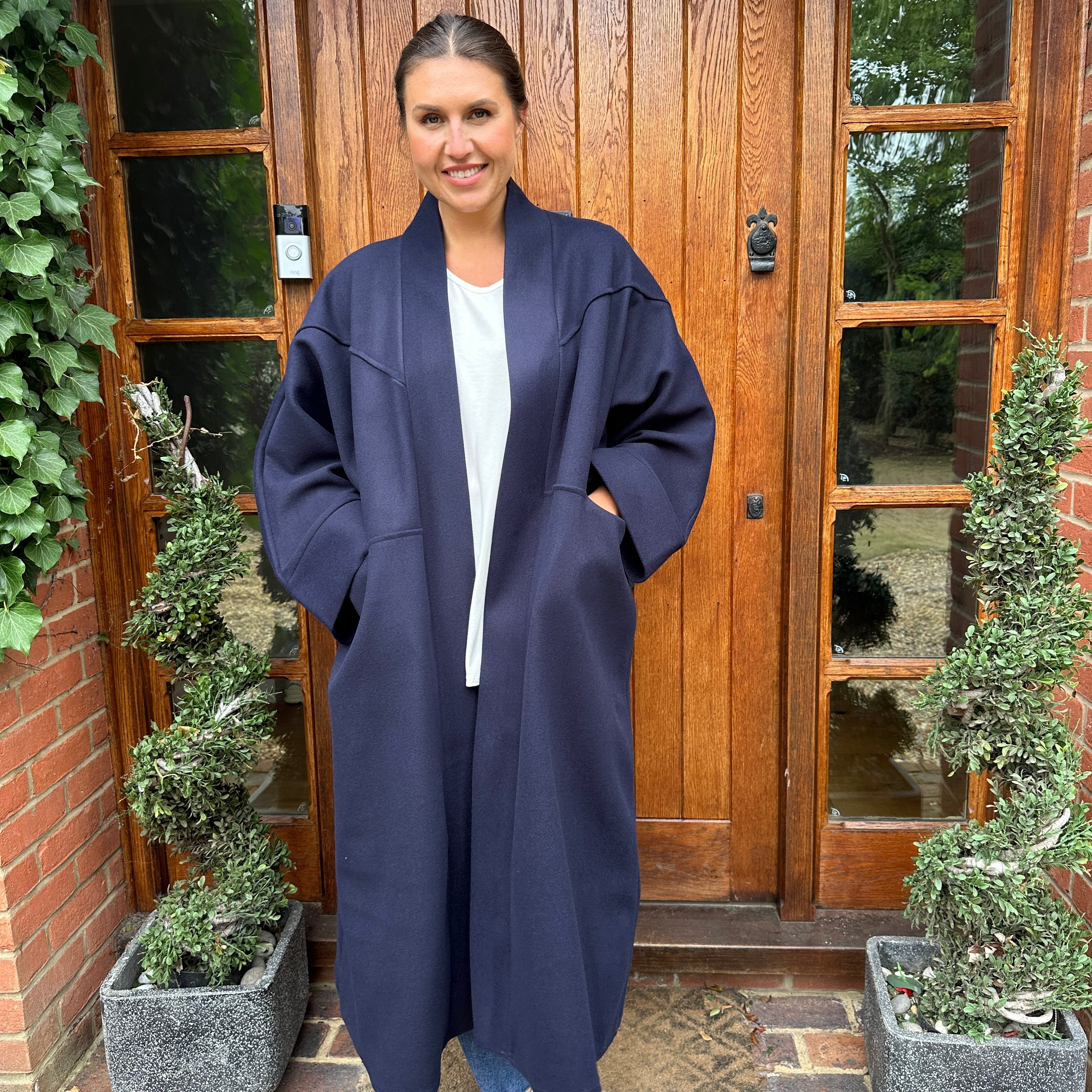 Navy duster coat on sale