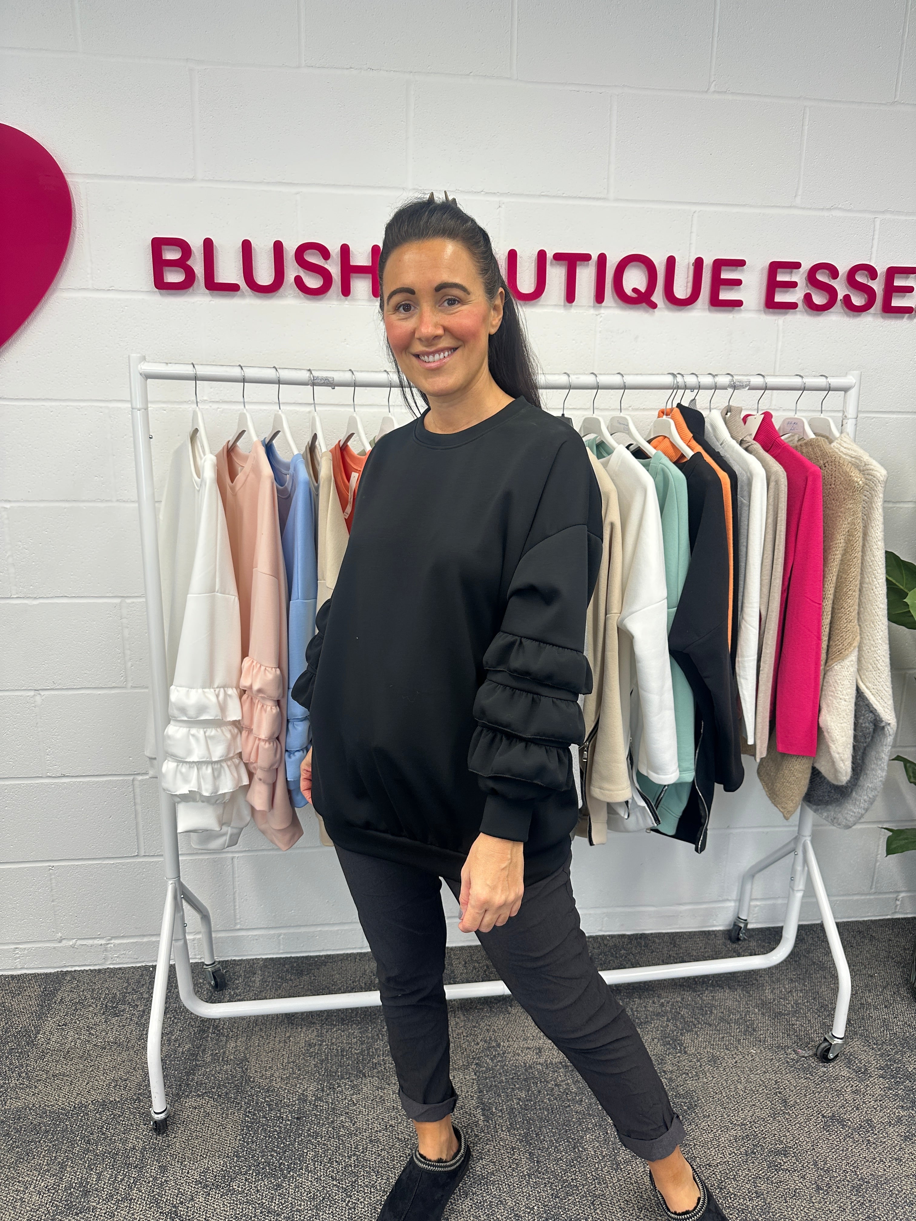 Juni Ruffle Sweatshirt - Blush Boutique Essex