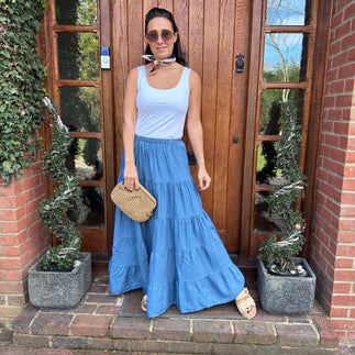 April Denim Maxi Skirt - Blush Boutique Essex
