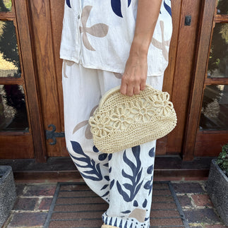 Flower Raffia Clutch - Blush Boutique Essex